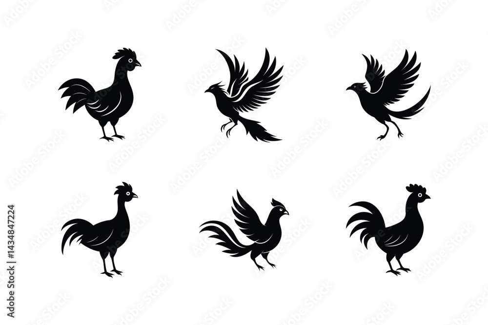 Obraz premium Andean Cock-of-the-rock bird, silhouette vector illustration