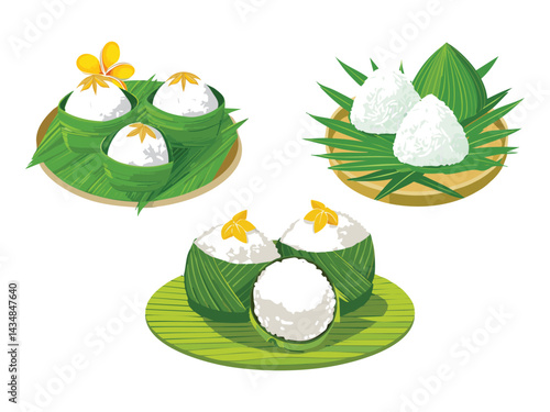 vector illustration of a thai food Kanom Tom (Coconut Rice Balls)