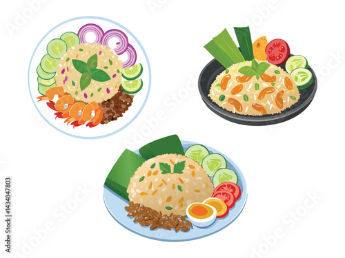 vector illustration of a thai food Khao Kluk Kapi (Shrimp Paste Fried Rice)