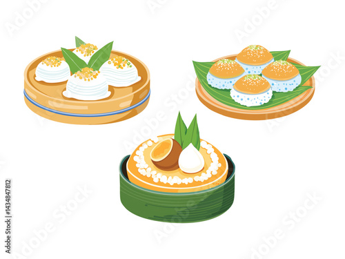 vector illustration of a thai food Khanom Krok (Coconut Rice Pancakes)