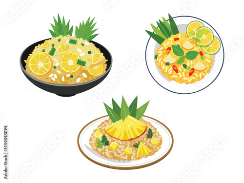 vector illustration of a thai food Khao Pad Sapparot (Pineapple Fried Rice)