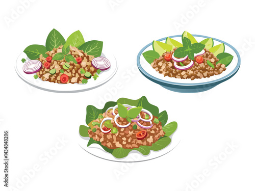 vector illustration of a thai food Larb (Spicy Minced Meat Salad)