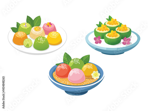 vector illustration of a thai food Luk Chup (Miniature Mung Bean Dessert)