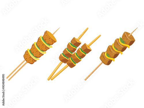 vector illustration of a thai food Moo Satay (Grilled Pork Skewers)