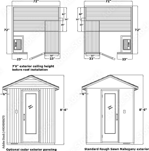 vector sketch illustration of portable sauna design for outdoor placement