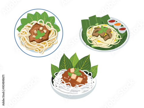 vector illustration of a thai food Nuea Pad Nam Man Hoy (Beef with Oyster Sauce)