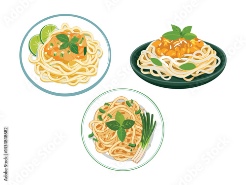 vector illustration of a thai food Pad Kee Mao (Drunken Noodles)