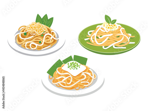 vector illustration of a thai food Pad Thai (Stir-Fried Rice Noodles)