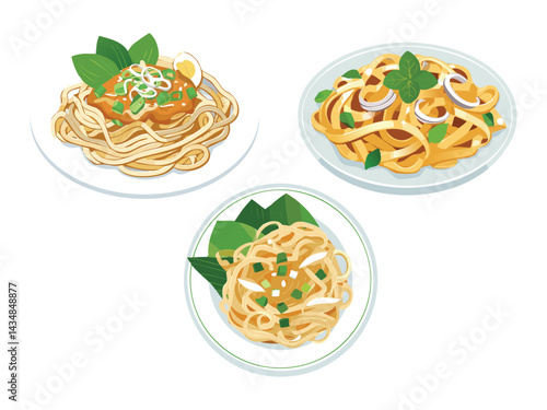 vector illustration of a thai food Pad See Ew (Stir-Fried Flat Noodles with Soy Sauce)