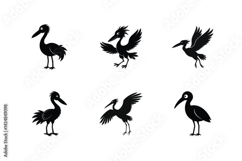 Shoebill (awkwardly adorable) bird, silhouette vector illustration