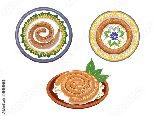 vector illustration of a thai food Sai Ua (Northern Thai Sausage)