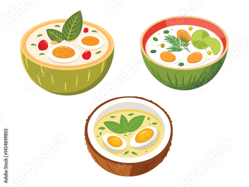 vector illustration of a thai food Tom Kha Gai (Coconut Chicken Soup)