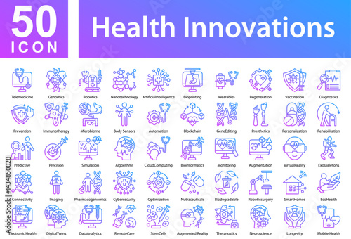 Health Innovations Icon Collection and Symple Concept Outline Gradient