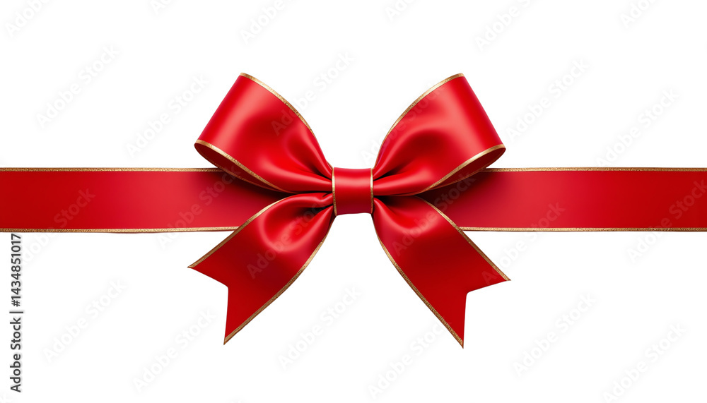 Fototapeta premium Elegant red gift bow on a decorative ribbon.