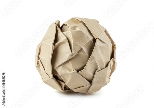 Crumpled paper ball close up isolated on white background