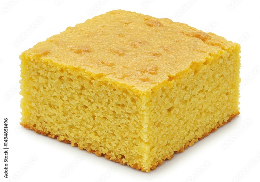 Square cornbread piece isolated on white background Square cornbread piece isolated on white background