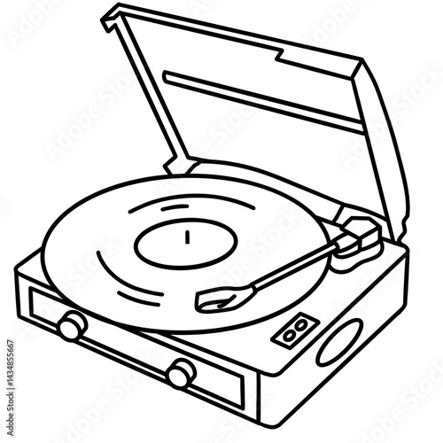 Turntable Vinyl Player Music Instrument Illustration Line Art for Band Performance, Concert Design, and Musical Education