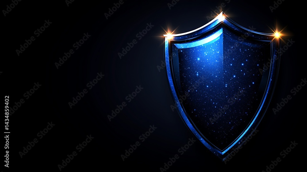 Fototapeta premium Blue shield graphic, dark background
