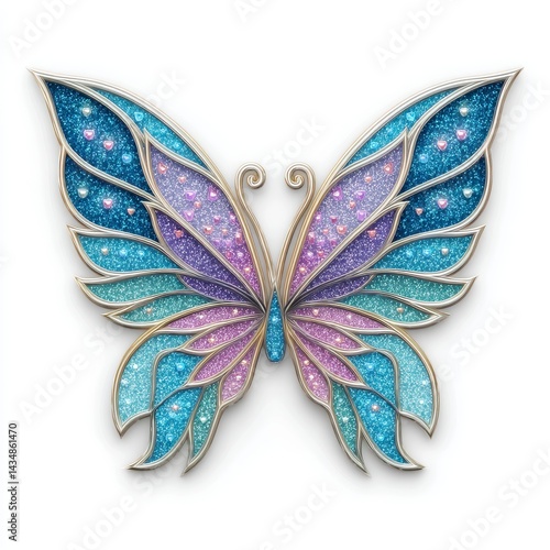 Glittering Blue Purple Pink Butterfly Illustration