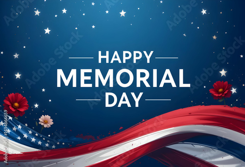 Memorial Day tribute with flag, red poppies, glowing text, and a solemn, high-contrast scene.