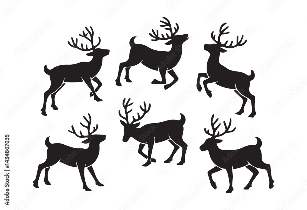 Fototapeta premium Christmas reindeer silhouette vector set on white background