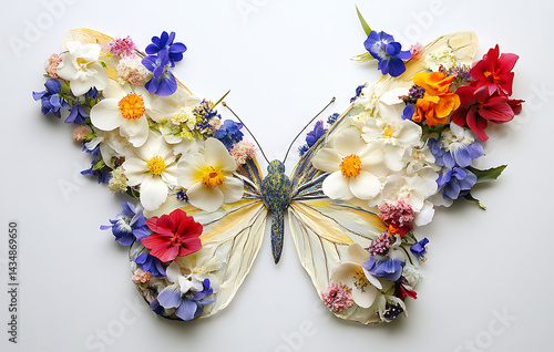 Colorful Floral Butterfly Art on White Background