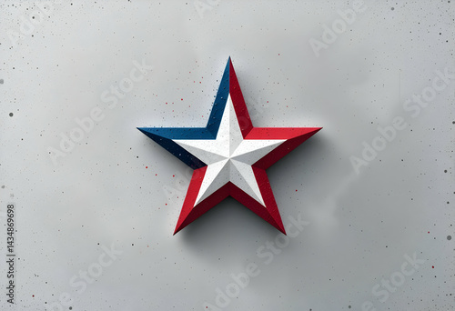 3D star in red white and blue with metallic texture and minimalist design, modern Americana style.