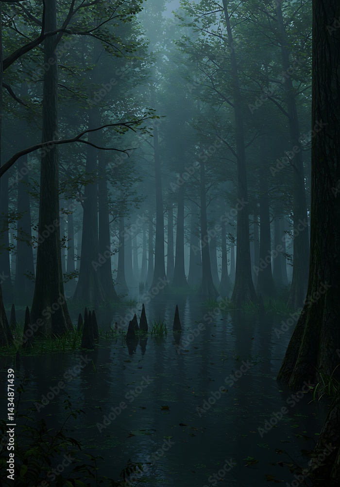 Fototapeta premium Mystic Swamp: A 3D Rendered Dream AI Generated