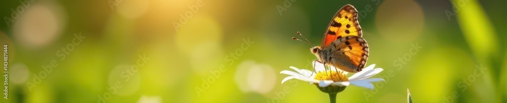 Obraz premium Painted lady butterfly perched on daisy in sunlit meadow , colorful, flora, outdoor