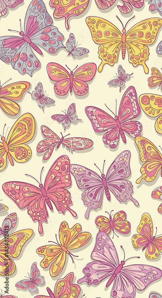 Obraz premium Whimsical Butterfly Dance: A Hand-Drawn Pattern AI Generated