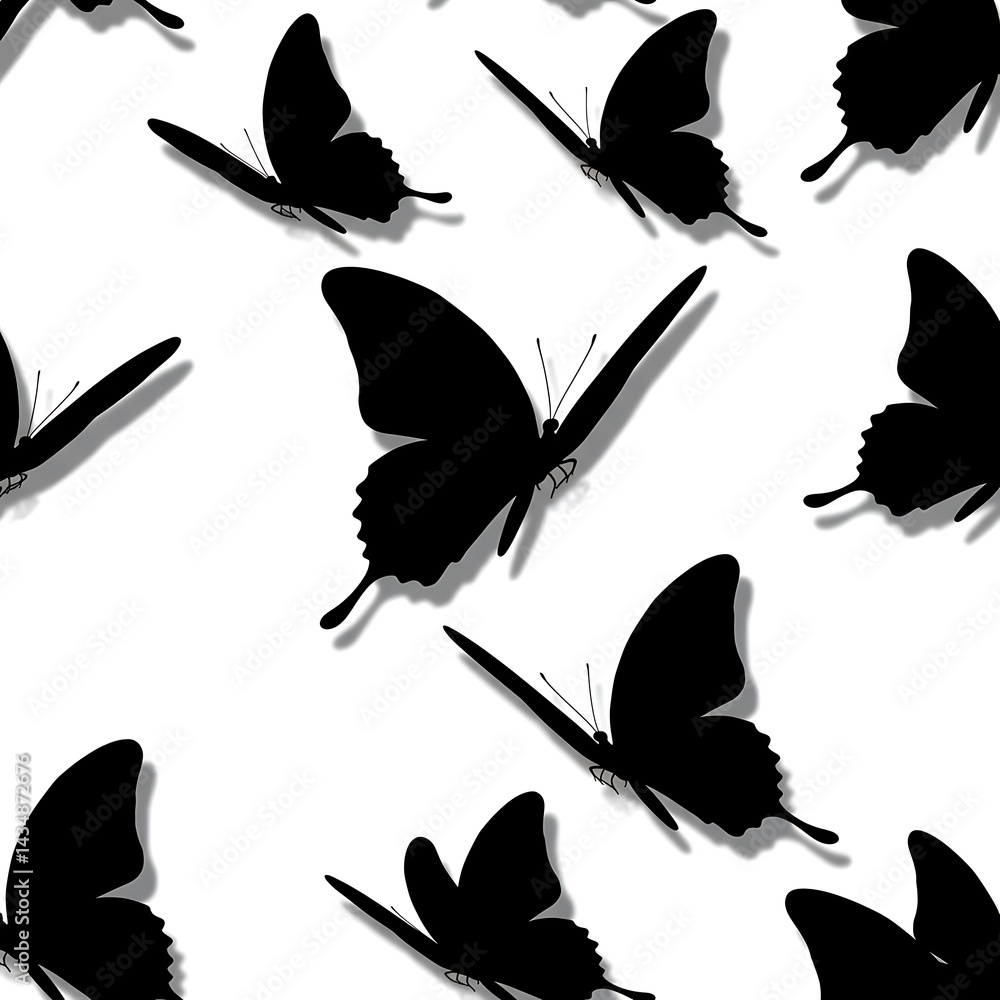 Fototapeta premium Black Butterfly Silhouette Swarm AI Generated
