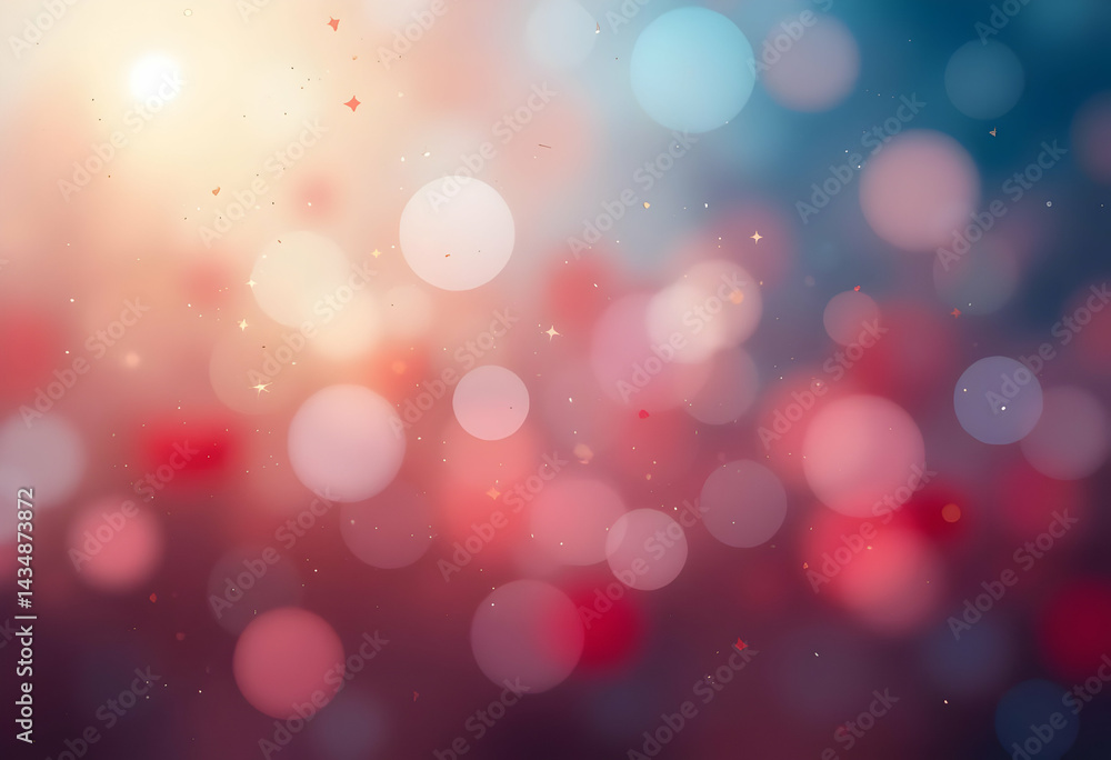 Obraz premium Abstract bokeh background with red and blue gradient, soft focus, dreamy glow, and festive mood.
