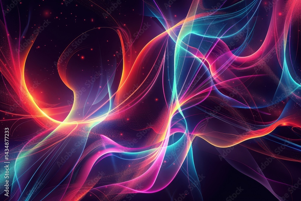 Fototapeta premium Colorful abstract digital artwork with glowing lines and dark background