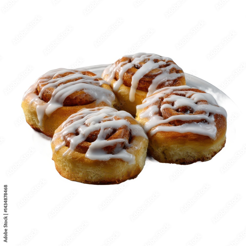 Fototapeta premium Cinnamon rolls with icing topping on white background