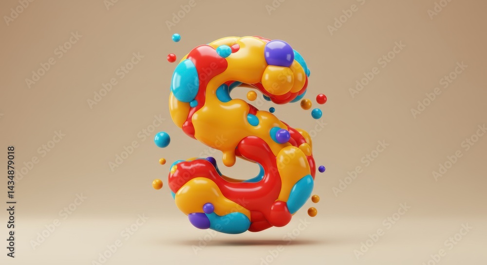 Vibrant 3D letter S with multicolor dripping paint effect on neutral background Vibrant 3D letter S with multicolor dripping paint effect on neutral background