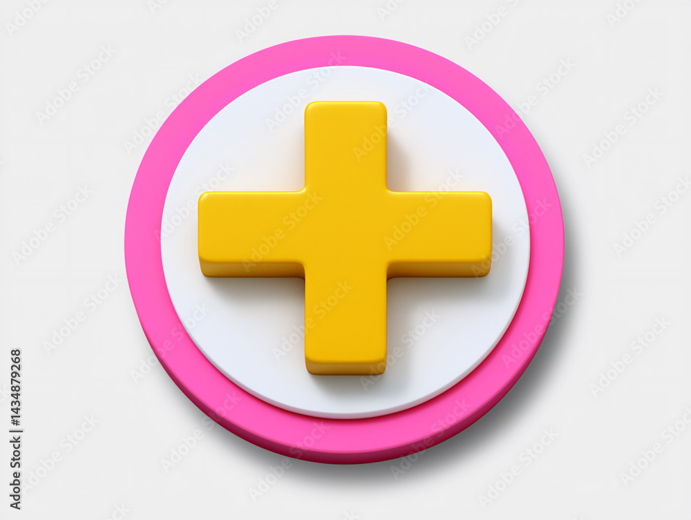Obraz premium simple icon of a bright yellow plus sign inside a circle, representing addition and positivity