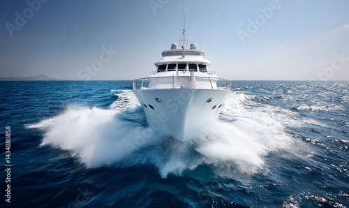 Luxurious yacht cutting through the waves