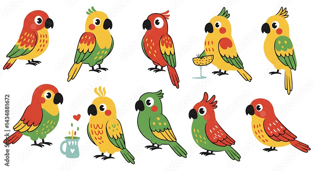 Obraz premium Tropical Birds: A Colorful Collection AI Generated