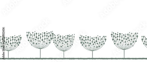 Vector Artistic Style Seamless Row Of Trees Illustration Isolated On A White Background. 