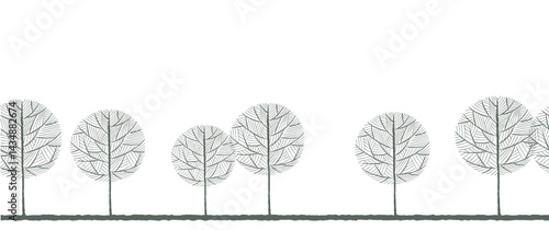 Vector Artistic Style Seamless Row Of Trees Illustration Isolated On A White Background. 