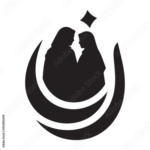 A Muslim couple silhouette logo on white background