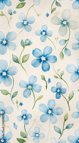 Wallpaper Mural Intricate blue flowers retro floral drawing botanical artwork framed in vintage floral frame design premium illustration wallpaper background Torontodigital.ca