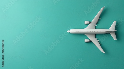 Minimalist aircraft on turquoise surface, top view