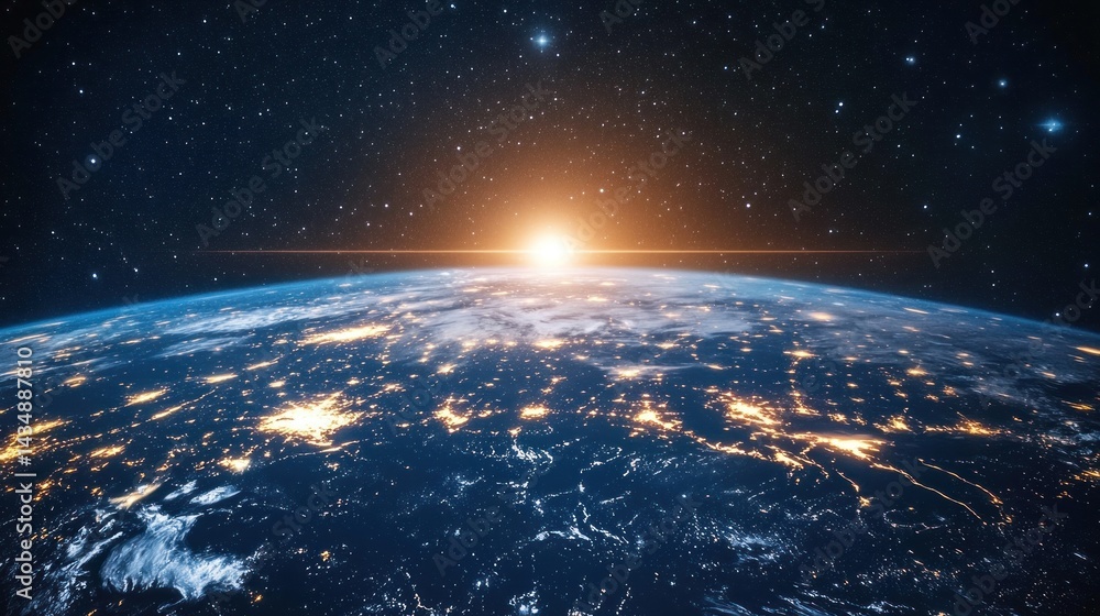 Fototapeta premium Sunrise Earth Space Nightlights Global View