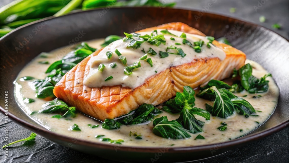 Salmon fillet cooked in a delicate white sauce Salmon fillet cooked in a delicate white sauce