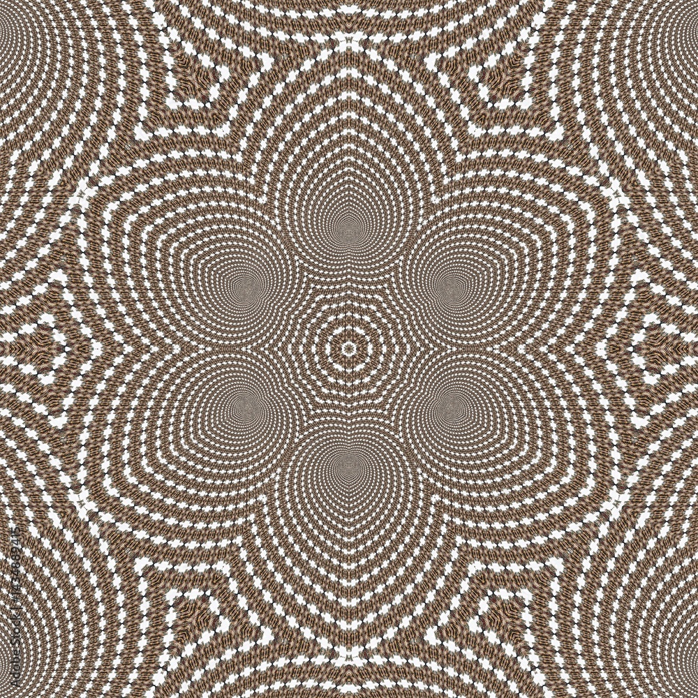 Fototapeta premium A mesmerizing floral kaleidoscope pattern with concentric circles in brown and white, forming a detailed and symmetrical design.