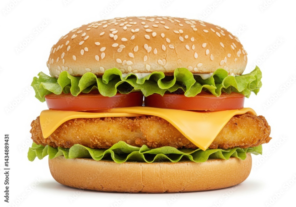 Chicken burger with cheese isolated on white background Chicken burger with cheese isolated on white background
