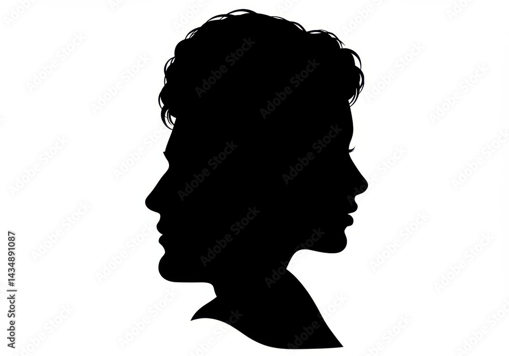 Silhouette of two faces profile Silhouette of two faces profile
