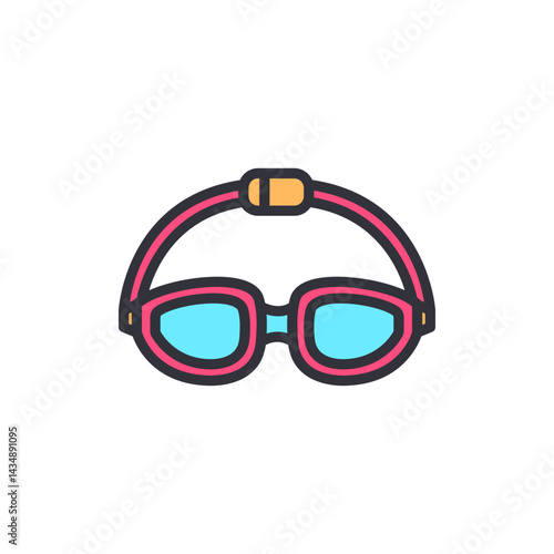 Swimming glasses colored icons, minimalist vector illustration ,simple transparent graphic element .Isolated on white background