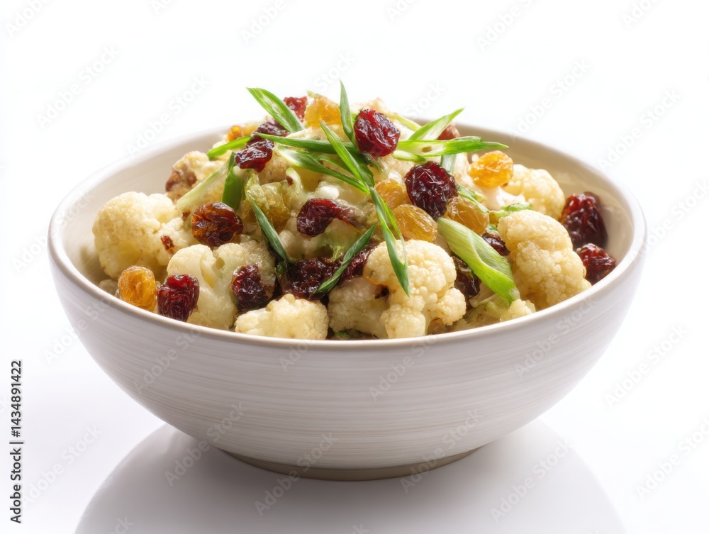 Cauliflower salad with raisins isolated on white background Cauliflower salad with raisins isolated on white background